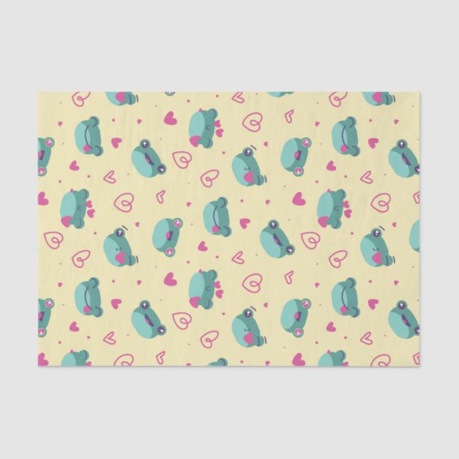 Papier Mousseline Motif de cœur d'amour de grenouille mignonne pour  (Recto)