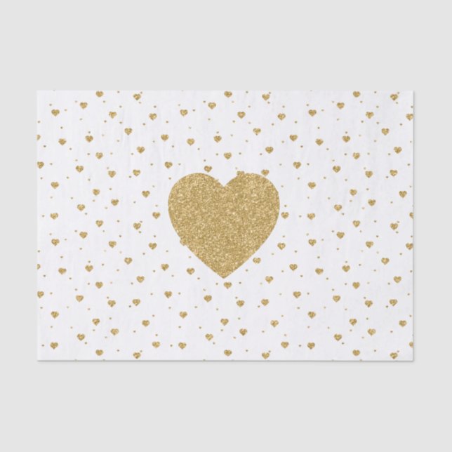 Papier Mousseline Motif de coeur de Parties scintillant d'or (Recto)