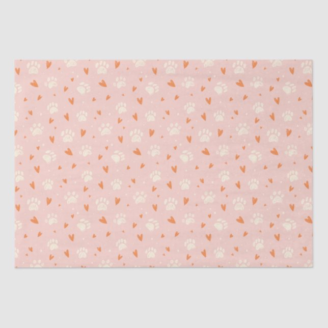 Papier Mousseline Motif de coeur Empreinte de patte rose (Recto)