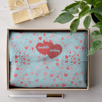 Papier Mousseline Motif de cœur mignon Aqua & Rose Nom Rouge