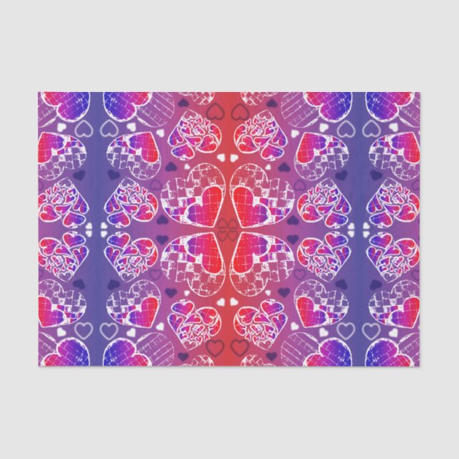 Papier Mousseline Motif de coeur romantique violet et rouge Whimsica (Recto)