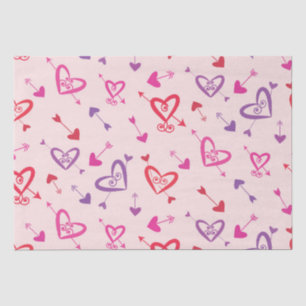 Papier Mousseline Motif de cœurs avec des flèches rouge rose violet