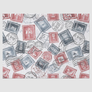 Papier Mousseline Motif de collage de timbres-poste vintage (1)