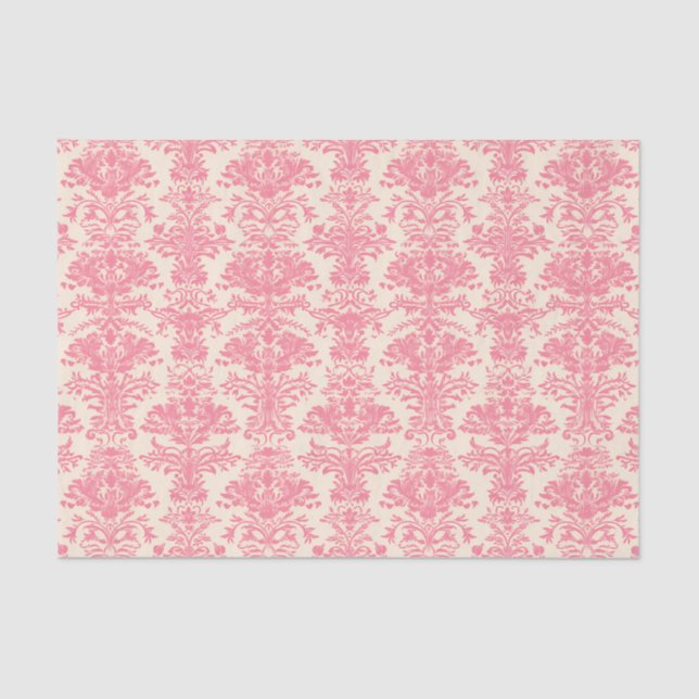 Papier Mousseline Motif de Damas ornementale rose (Recto)