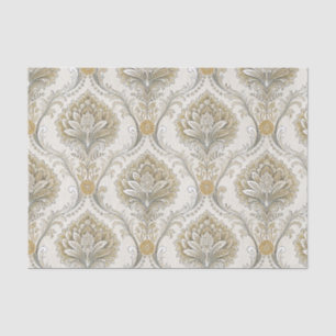 Papier Mousseline Motif de design floral damassé or luxe sans coutur