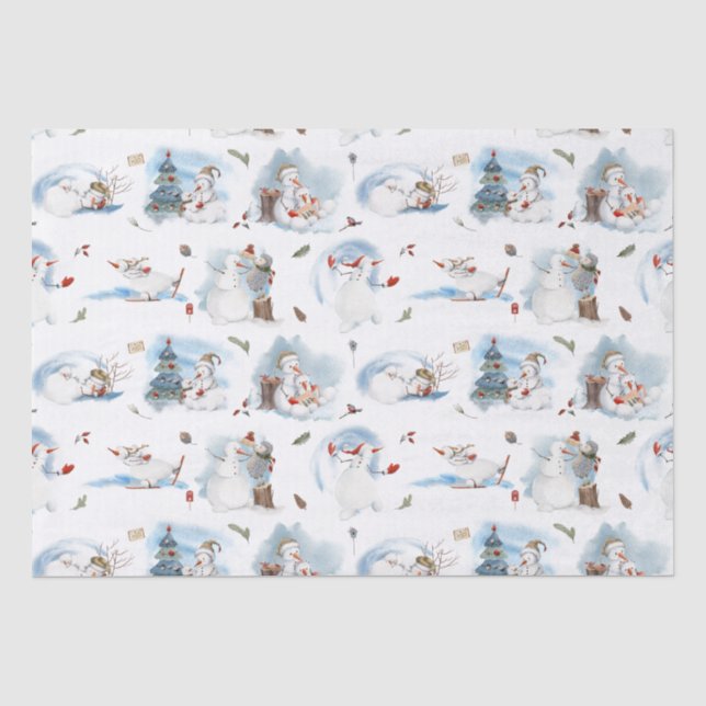 Papier Mousseline Motif de dessin amusant hiver Snowman enfants (Recto)