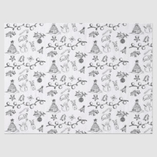 Papier Mousseline Motif de dessins de Noël noir et blanc