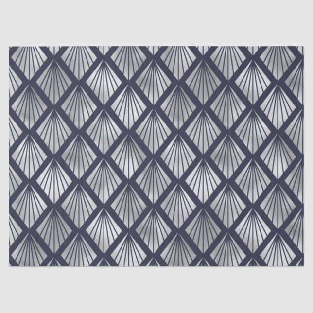 Papier Mousseline Motif de diamants Art déco bleu marine et argent (Recto)