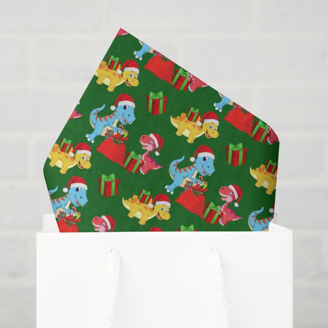 Papier Mousseline motif de dinosaure carrelé de Noël (Sac cadeau)