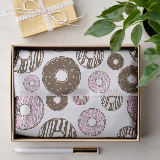 Papier Mousseline Motif De Donuts, Donuts Roses, Donuts Brown (Cadeau)