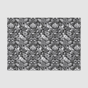 Papier Mousseline Motif de faisan et lièvre, noir et blanc