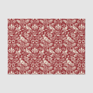 Papier Mousseline Motif de faisan et lièvre, rouge profond et crème