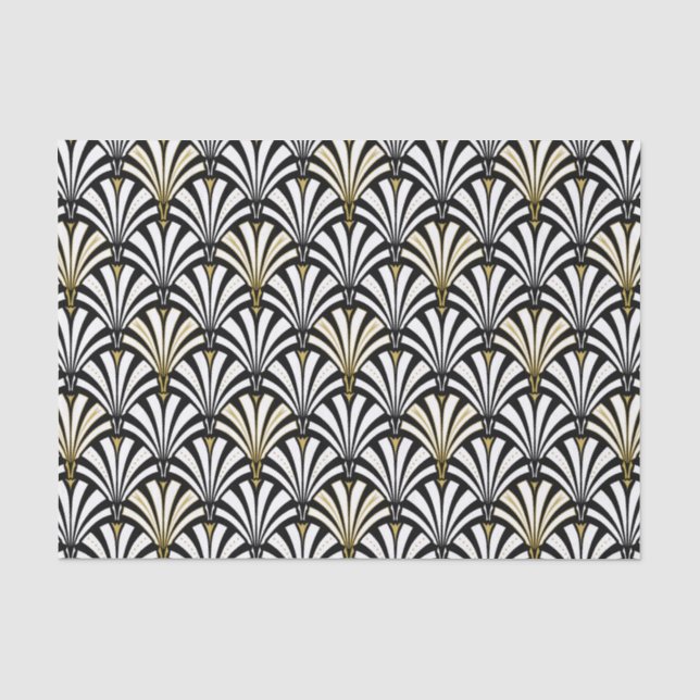 Papier Mousseline Motif de fan d'art déco - blanc et noir (Recto)