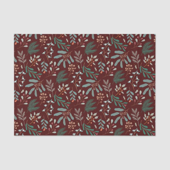 Papier Mousseline Motif de feuillage rouge rustique (Recto)