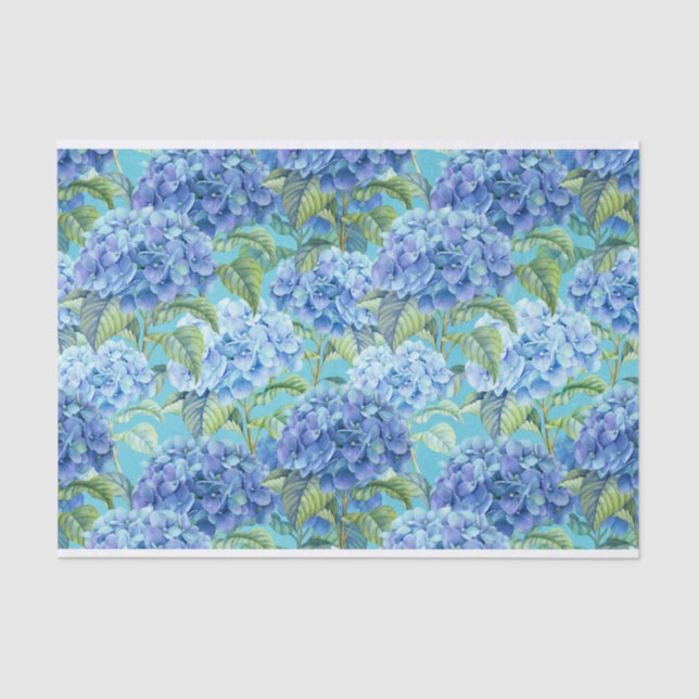 Papier Mousseline Motif de fleur floral bleu d'hortensia (Recto)