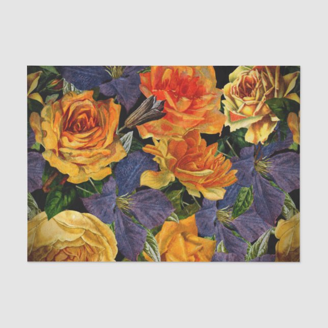 Papier Mousseline Motif de fleur rose de cru foncé romantique (Recto)