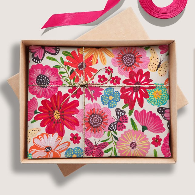 Papier Mousseline Motif de fleur sauvage lumineuse pour une fête pré (Bright Wildflower Pattern Bridal Shower Tissue Paper)