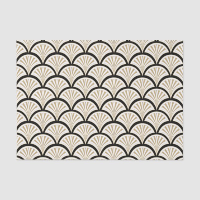 Papier Mousseline Motif de fleurs Art déco beige et noir (Recto)