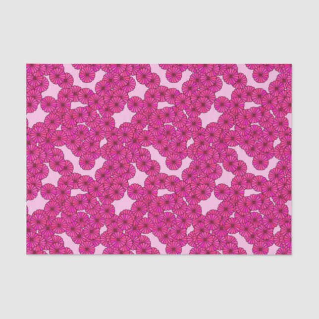 Papier Mousseline Motif de fleurs Art Déco - magenta sur rose (Recto)