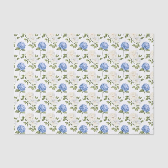 Papier Mousseline Motif de fleurs d'hydrangea bleu élégant  (Recto)