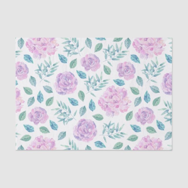 Papier Mousseline Motif de fleurs rose clair et violet (Recto)