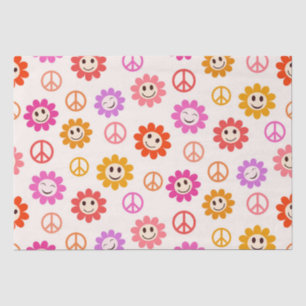 Papier Mousseline Motif de fleurs souriantes joyeuses avec des signe