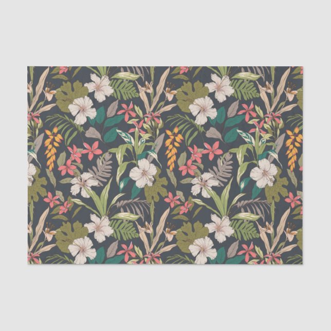 Papier Mousseline Motif de fleurs tropicales colorées (Recto)