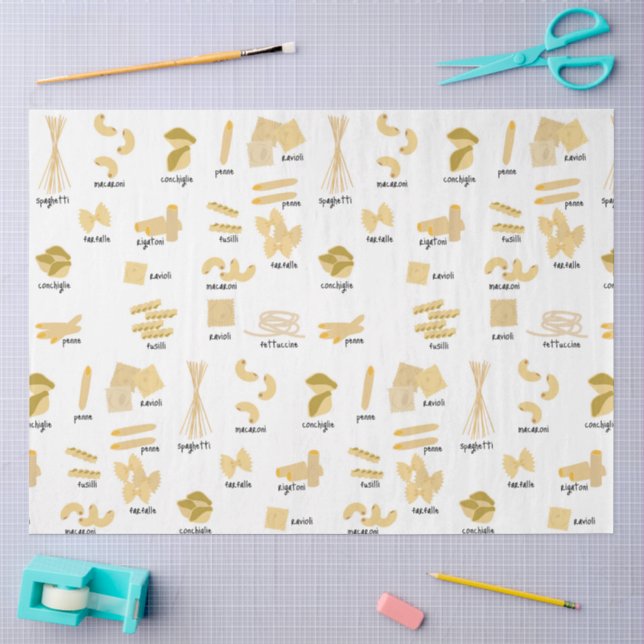Papier Mousseline Motif de formes et noms de pâtes italiennes (Artisanat)