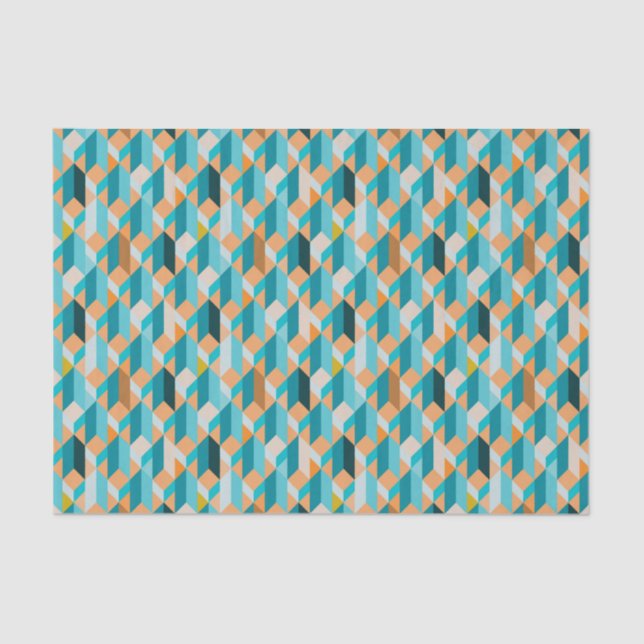 Papier Mousseline Motif De Formes Turquoises Et Oranges (Recto)