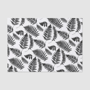 Papier Mousseline Motif de fougère de région boisée, noir et blanc
