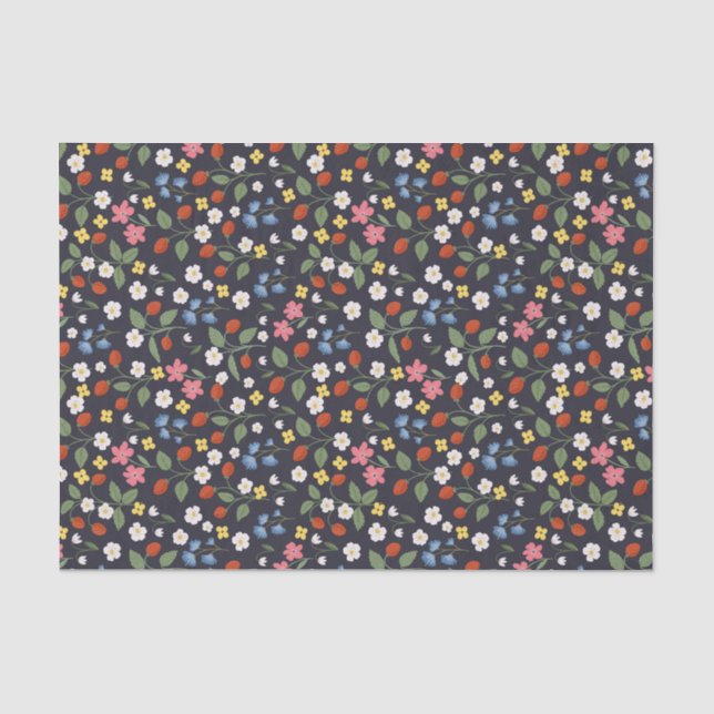 Papier Mousseline Motif de fraises de la Marine (Recto)