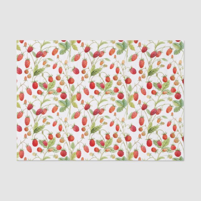 Papier Mousseline Motif de fraises sauvages Aquarelle (Recto)