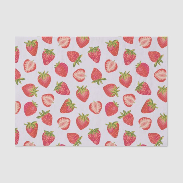 Papier Mousseline Motif de fruits d'été aux fraises roses (Recto)