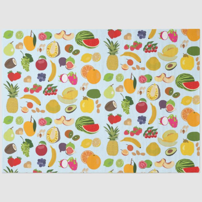 Papier Mousseline Motif de fruits d'été coloré (Recto)