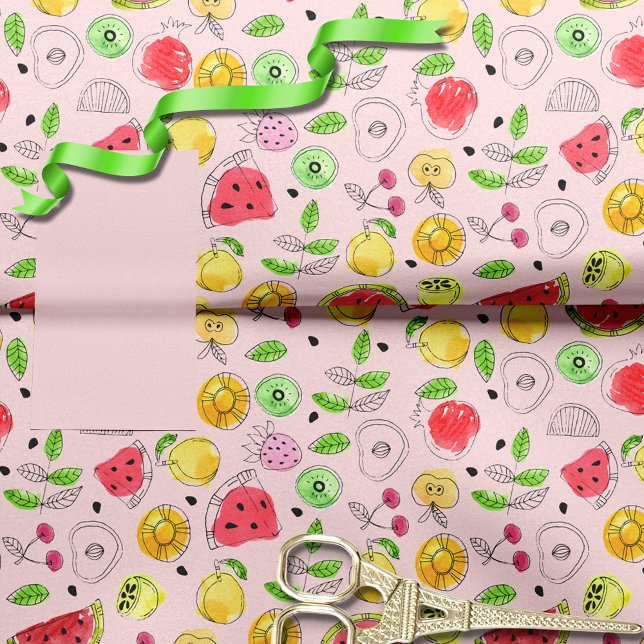Papier Mousseline Motif de fruits d'été | Rose clair (Créateur téléchargé)