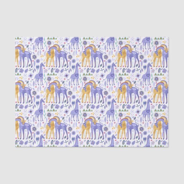 Papier Mousseline Motif de girafes jaunes Turquoises violettes de Wh (Recto)