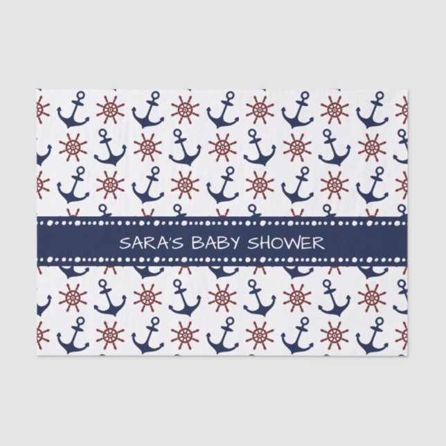 Papier Mousseline Motif de gouvernail Ancre bleu et rouge marine (Recto)