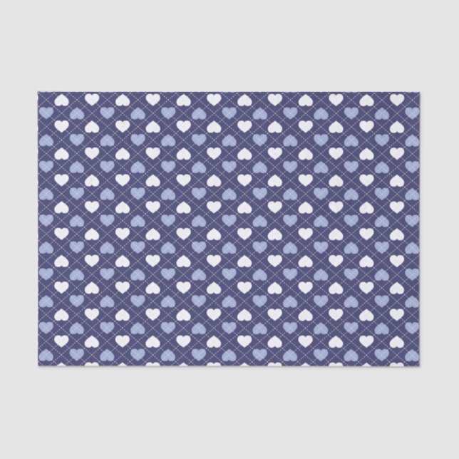 Papier Mousseline Motif de Jacquard Blue and White Hearts (Recto)