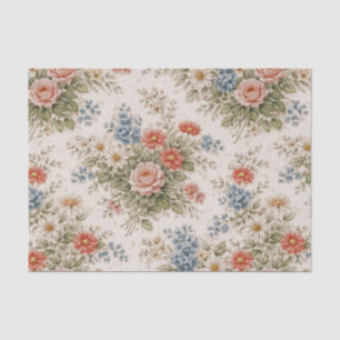 Papier Mousseline Motif de Jardin de Famille aux Teintes Florales Ro