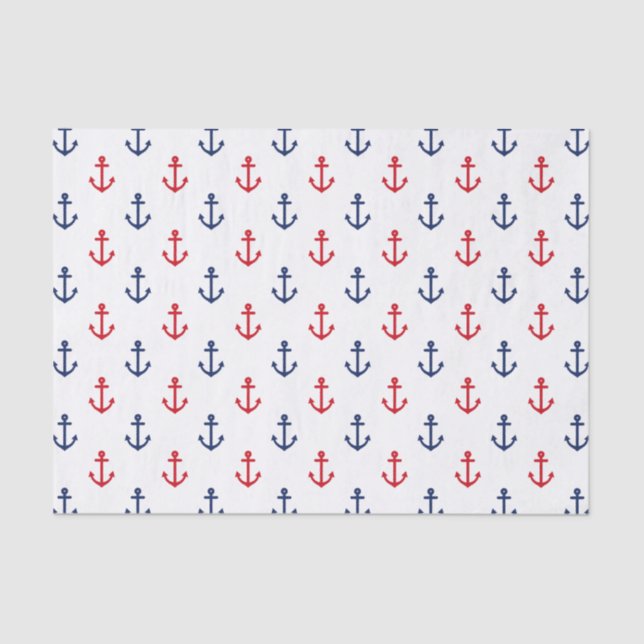 Papier Mousseline Motif de la Ancre bleue blanche (Recto)