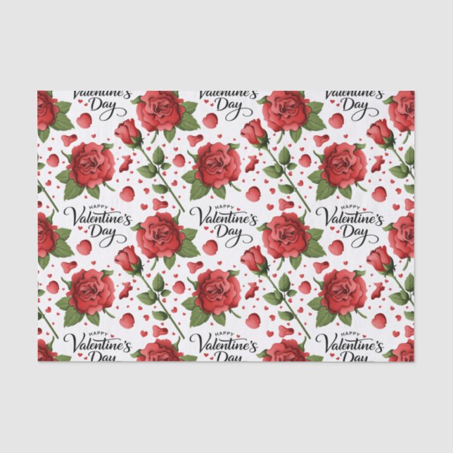 Papier Mousseline Motif de la Saint-Valentin aux pétales de rose et  (Recto)