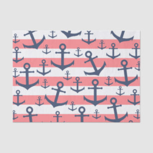 Papier Mousseline motif de l'ancre bleue de la marine à bandes de co
