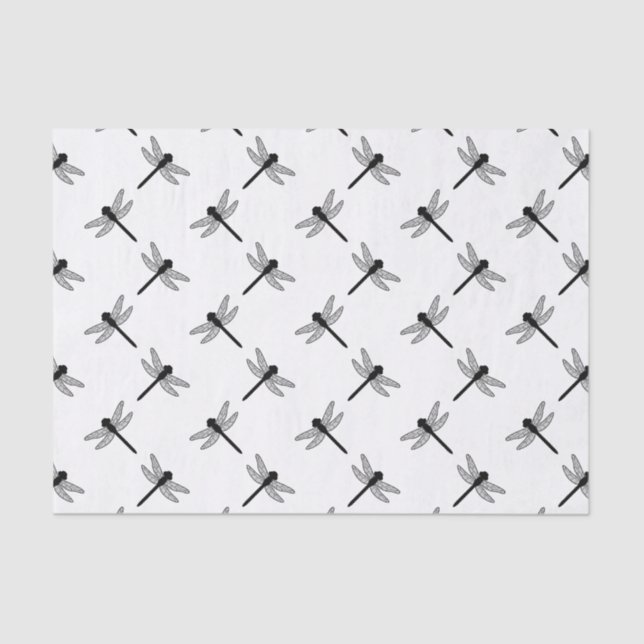 Papier Mousseline Motif de libellule noir sur blanc (Recto)