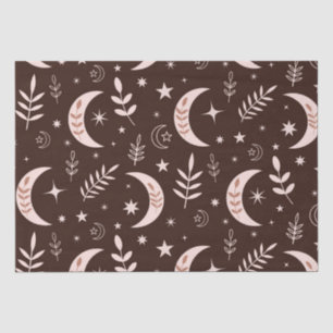 Papier Mousseline Motif de lune Boho avec feuilles et étoiles