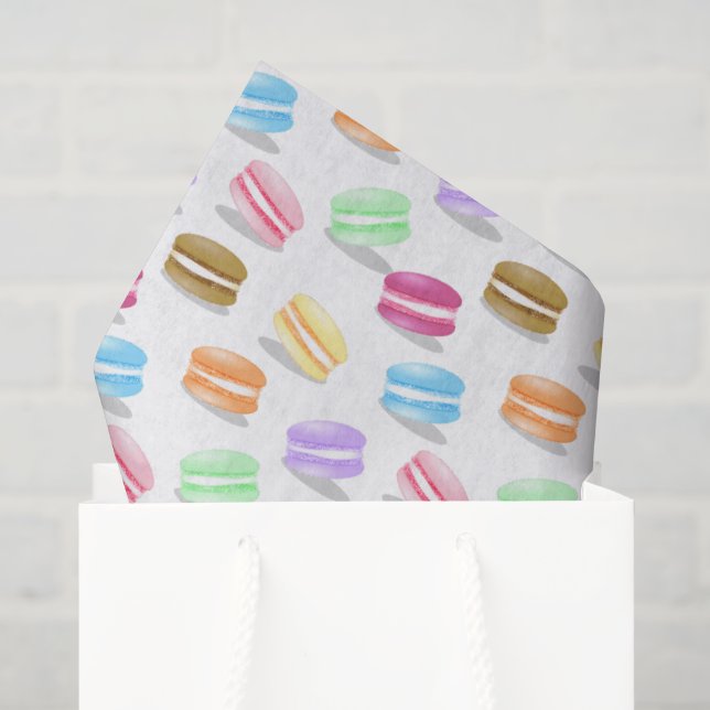 Papier Mousseline motif de macarons colorés (Sac cadeau)