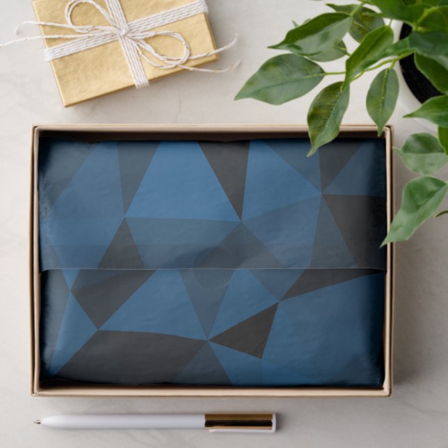 Papier Mousseline Motif de maillage géométrique bleu foncé et noir (Cadeau)