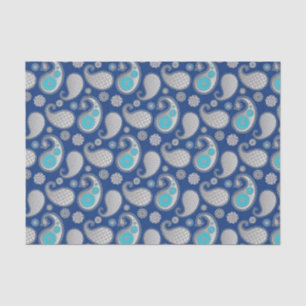 Papier Mousseline Motif de marguerite, gris argenté / gris sur bleu 