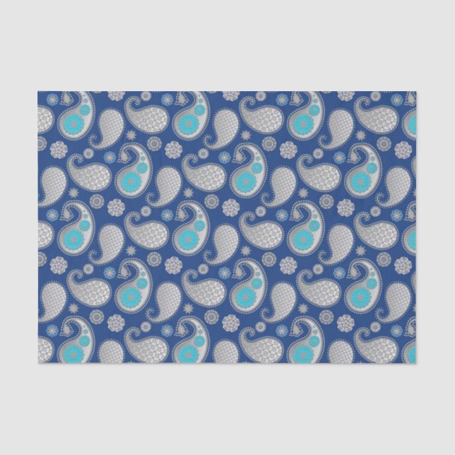 Papier Mousseline Motif de marguerite, gris argenté / gris sur bleu  (Recto)