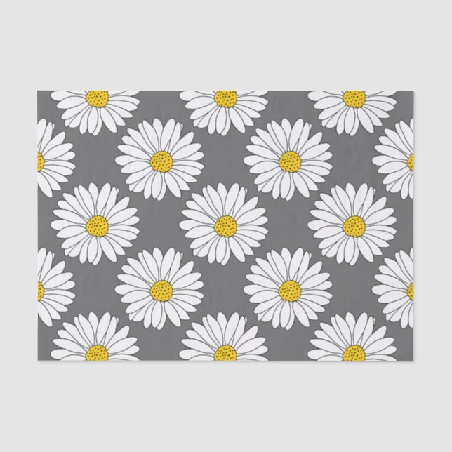 Papier Mousseline Motif de marguerite gris jaune blanc (Recto)