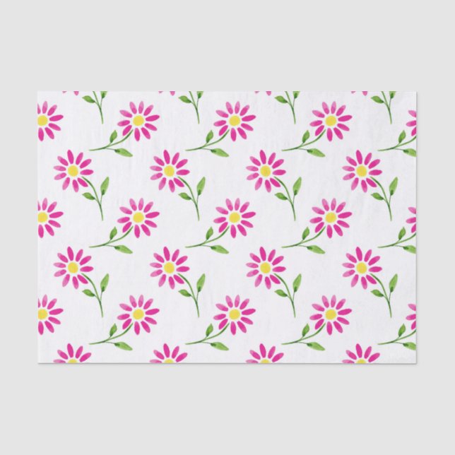 Papier Mousseline Motif de marguerite rose chaud (Recto)